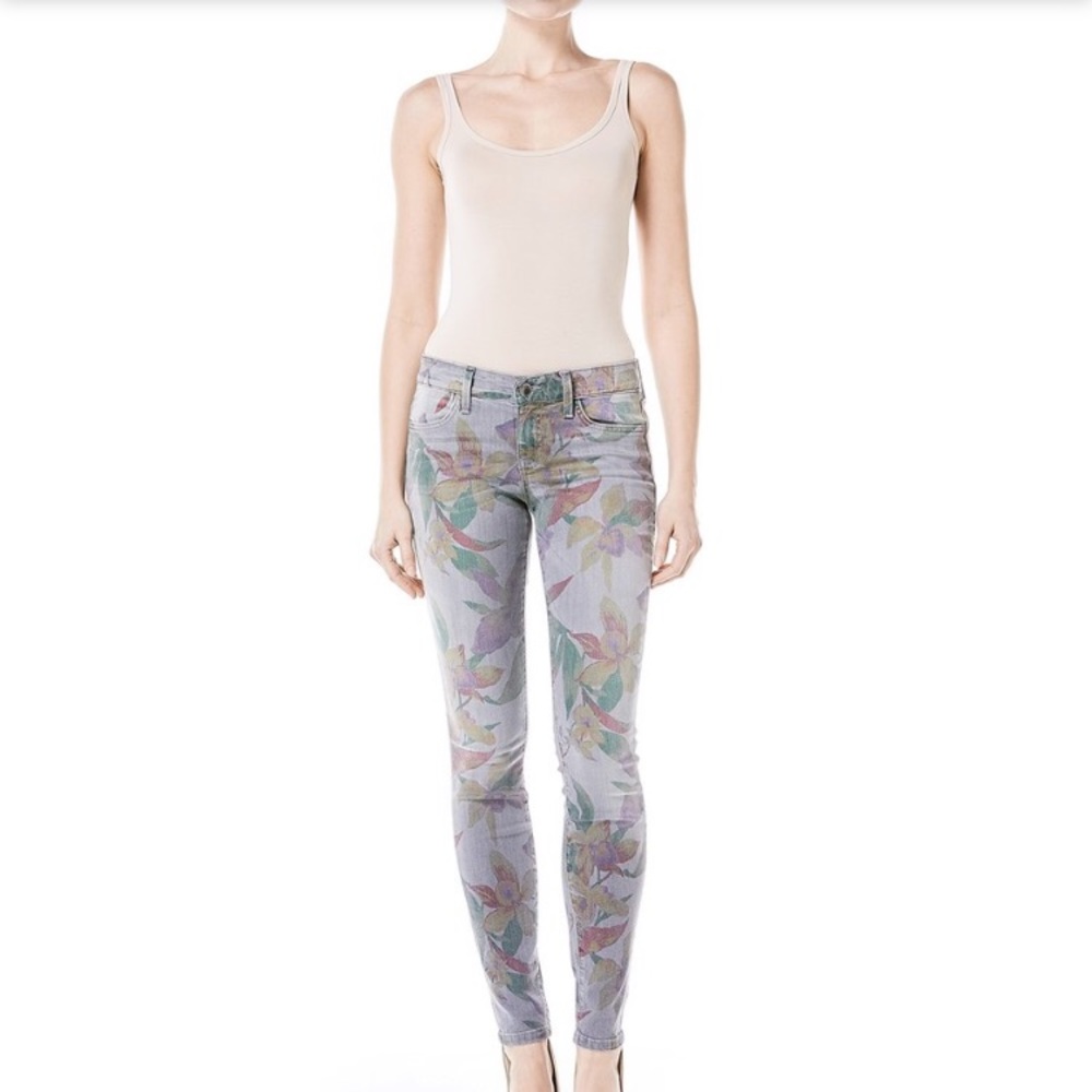 Level 99 Floral Print Skinny Stretch Jeans